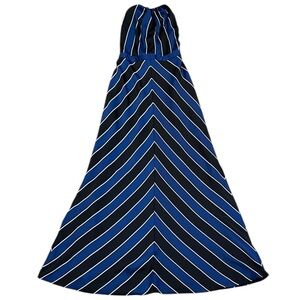 Guess LA Chevron Stripe Halter Maxi Dress Blue/Black Satin Nautical Lined 6